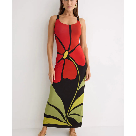 CALA de la CRUZ Hibiscus Maxi Dress LARGE Vacation Tank Bodycon Designer $525 - Picture 1 of 10